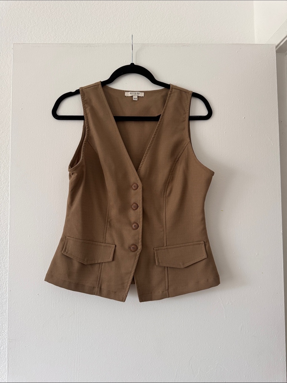 Guess Tailored Sleeveless Vest in Camel Brown